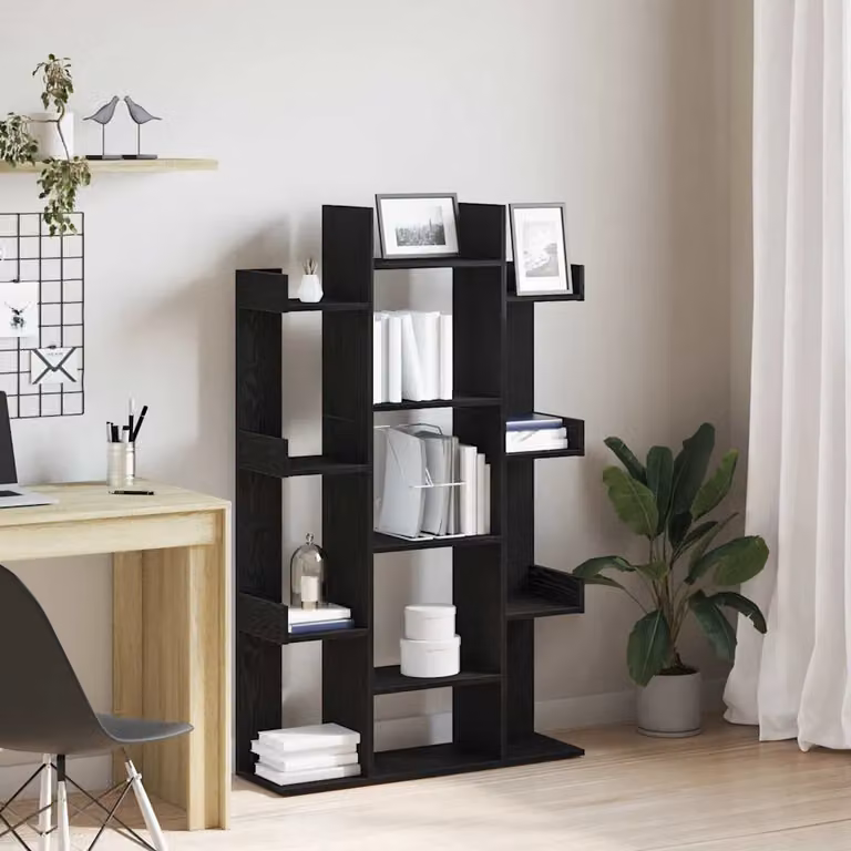 Libreria moderna vidaXL in legno ingegnerizzato MDF con 13 ripiani regolabili, colore nero, L 86 cm x P 25,5 cm x H 140 cm