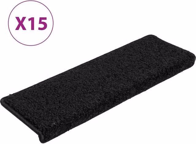 Set di 15 tappetini per scale DESIGN IN in polipropilene antiscivolo e fonoassorbenti, colore nero, L: 65 cm, P: 21 cm, H: 4 cm