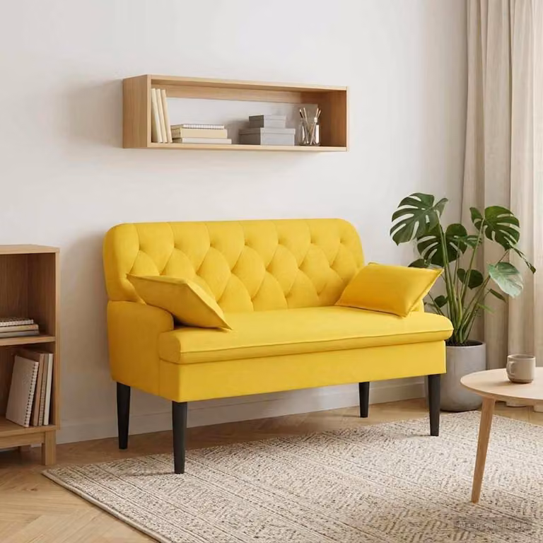 Loveseat vidaXL moderno in tessuto giallo con bottoni imbottiti, L: 111 cm, P: 68 cm, H: 80 cm