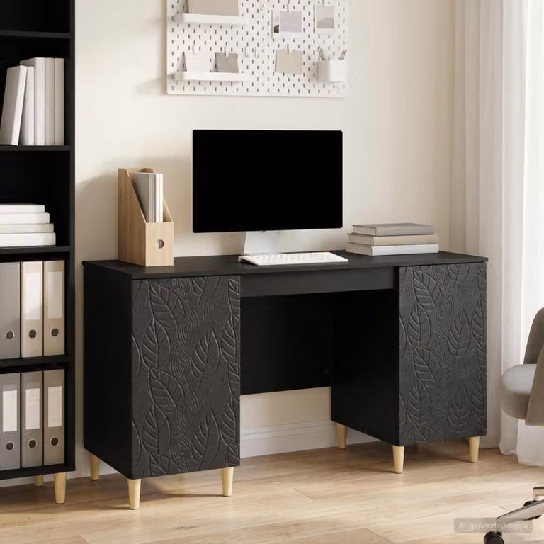 Scrivania moderna vidaXL in legno nero L: 142,5 cm, P: 50 cm, H: 75 cm