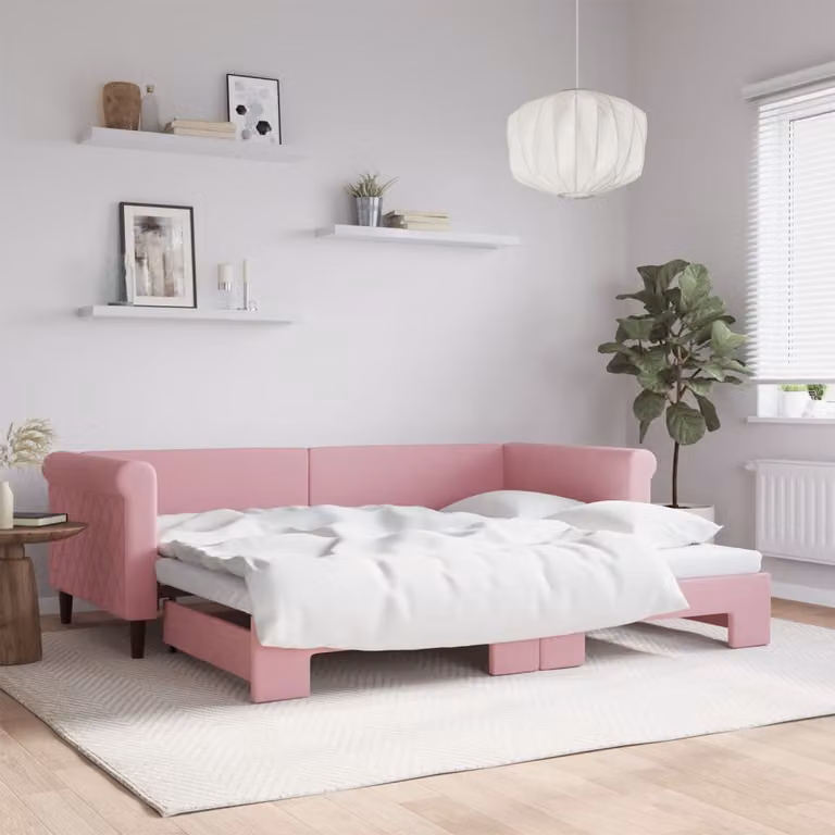 vidaXL Divano Letto con Letto Estraibile in Velluto Rosa L/P/H: 229 x 90 x 68 cm