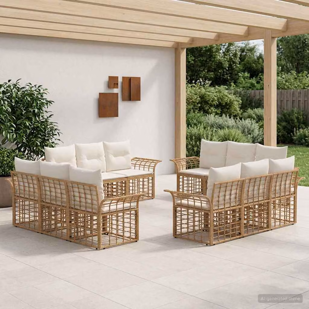 Set di divani da esterno vidaXL 12 pezzi in stile moderno con cuscini, colori beige, bianco e marrone