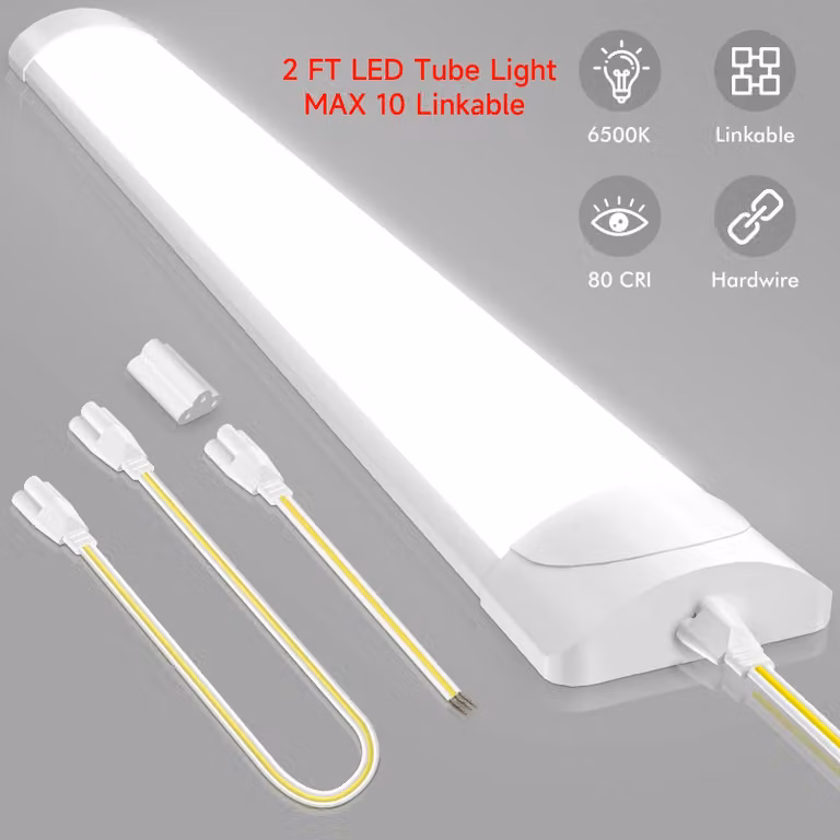 Lampada a LED - Tubo luminoso - 60 cm, 20 W - 6500 K, bianco freddo - 220–240 V - Adatta per soffitti, garage e officine - Confezione da 1 pezzo