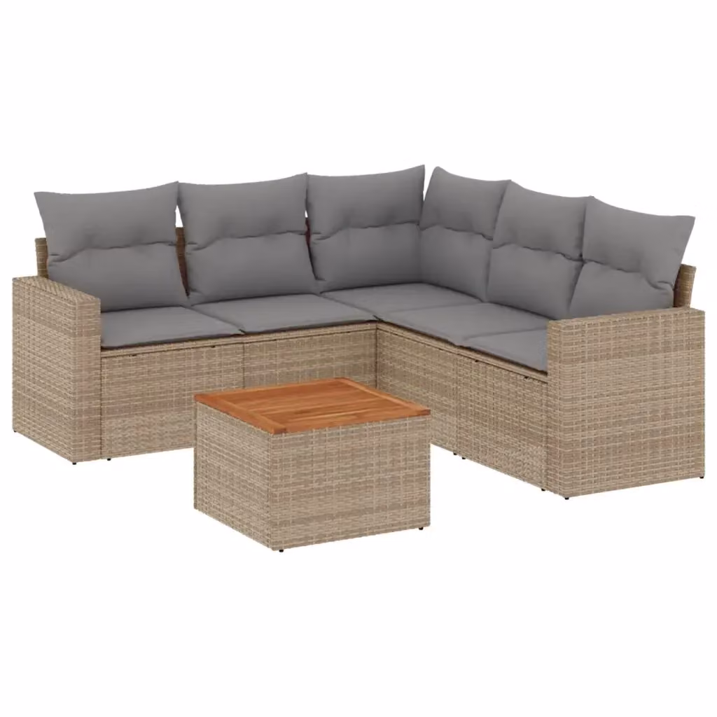 vidaXL Set Divano da Giardino a L da 6 Pezzi in Polyrattan con Cuscini Beige e Tavolino da Caffè Moderno – 2
