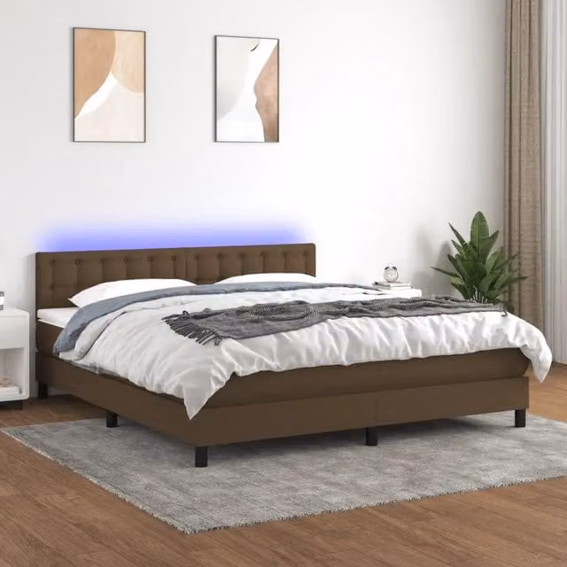 Letto matrimoniale con materasso a molle vidaXL in tessuto marrone e bianco con illuminazione LED e porta USB L/P: 180 x 200 cm