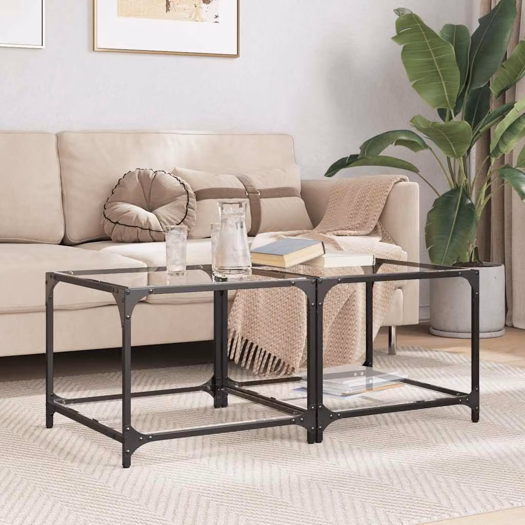 vidaXL Tavolino Salotto con Piano Vetro Trasparente 50x50x40cm Acciaio
