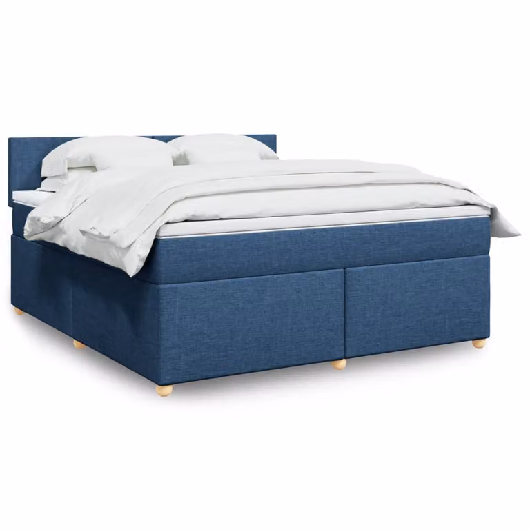 vidaXL Giroletto a Molle con Materasso Ibrido in Tessuto Blu e Bianco L/P: 180 x 200 cm