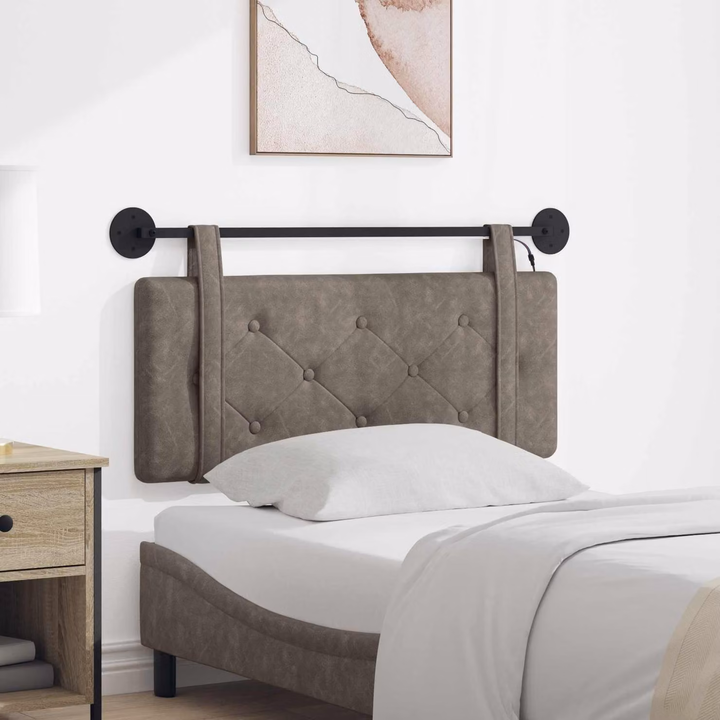 Testiera per letto sospesa vidaXL in similpelle grigia con illuminazione integrata e pannello imbottito
