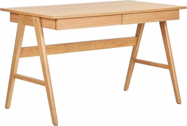 Scrivania Beliani per home office in legno color rovere marrone L: 120 cm, P: 75 cm, H: 70 cm – 1