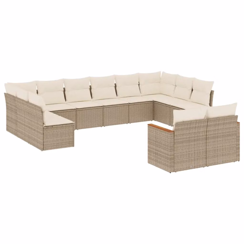 Set di Divani da Giardino a Forma di U vidaXL in Polyrattan con Cuscini Beige e Struttura in Acciaio, 12 Pezzi – 2