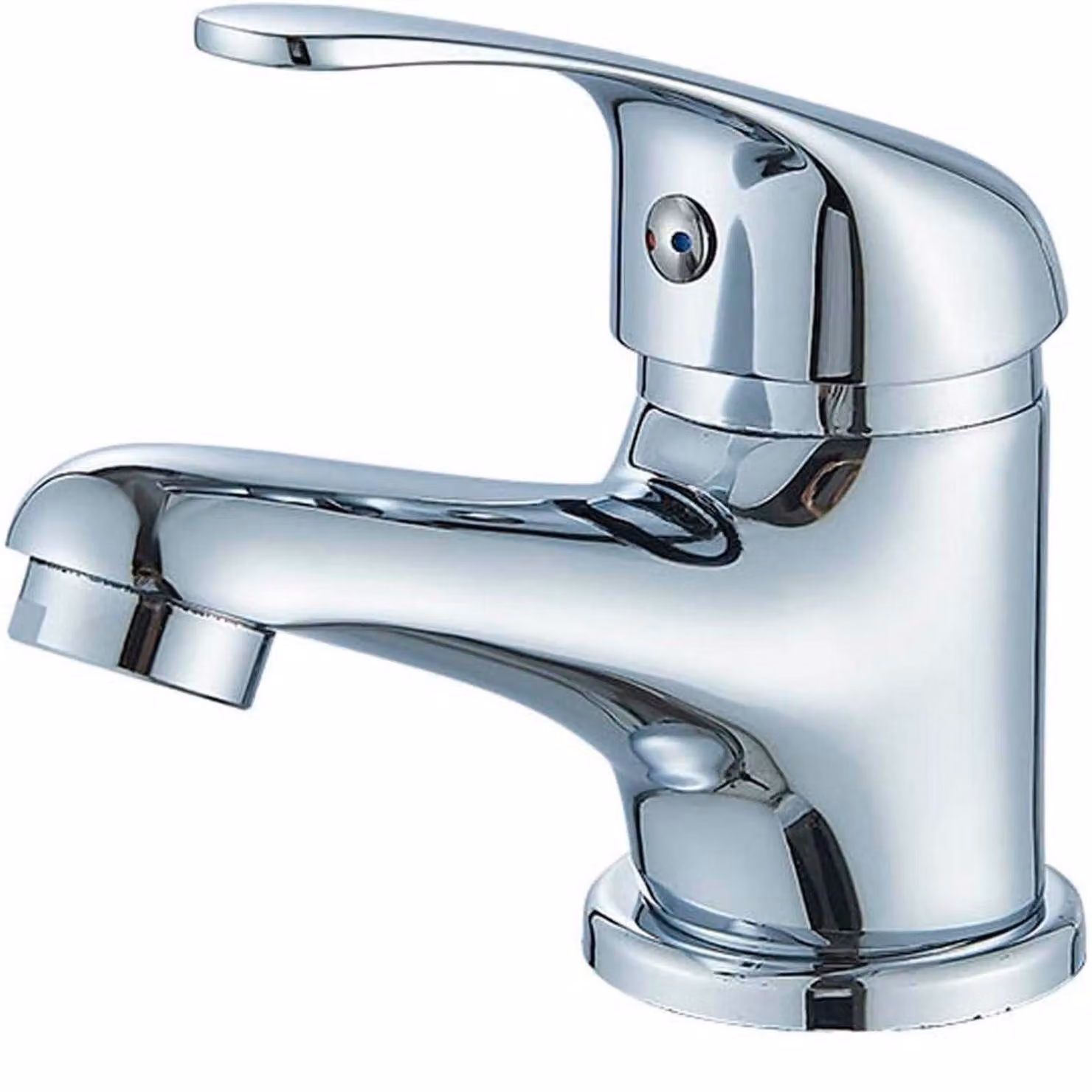 Miscelatore monocomando per lavabo, in ottone cromato, con asta di comando e scarico a bassa altezza