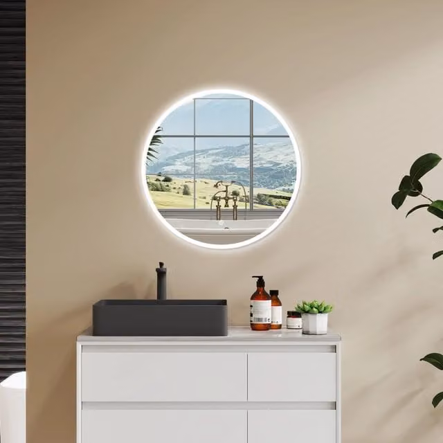 AICA SPECCHIO DA BAGNO ROTONDO CON LED 100 x 100 cm, antiappannamento, interruttore a sfioramento