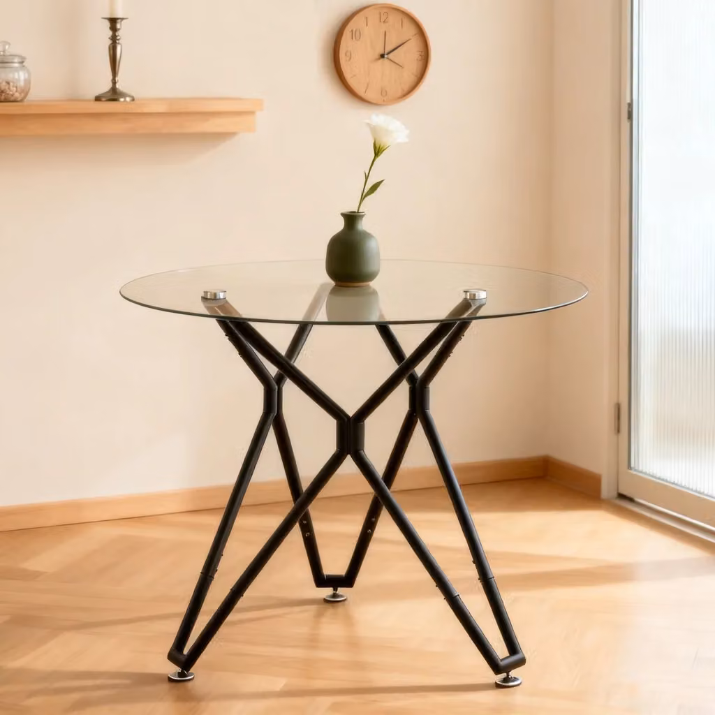 Tavolo da pranzo rotondo Mivray in vetro trasparente e metallo nero per cucina e soggiorno L/P/H: 90 x 90 x 78 cm – 2