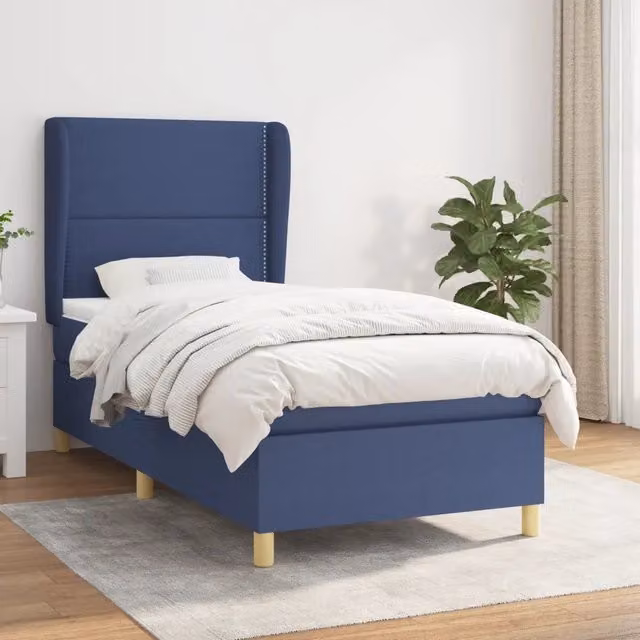 Letto con Giroletto a Molle e Materasso Ibrido vidaXL, Colore Blu e Bianco, L/P/H: 90 x 190 x 4 cm