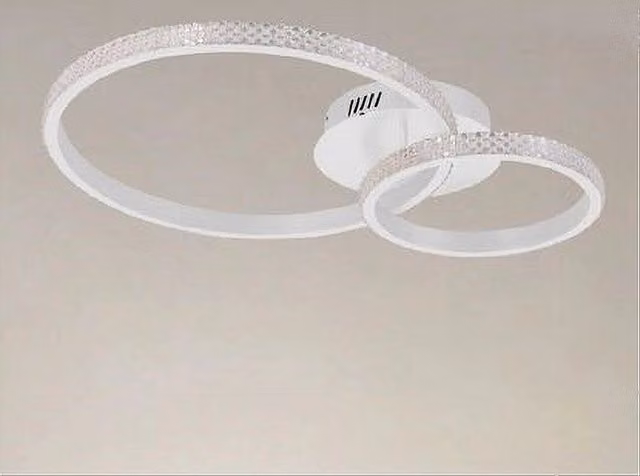 Plafoniera LED Trade Shop Traesio con 2 Cerchi Effetto Cristallo, 48 W, Dimmerabile con Telecomando, Colore Bianco