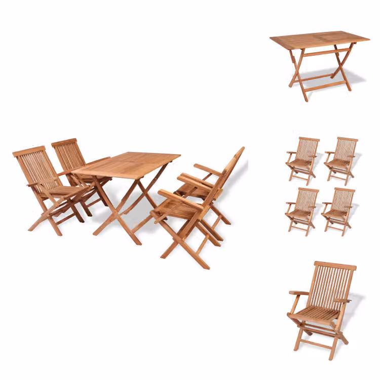 vidaXL Set da pranzo da giardino 5 pezzi in legno massiccio di teak - Set di mobili da giardino