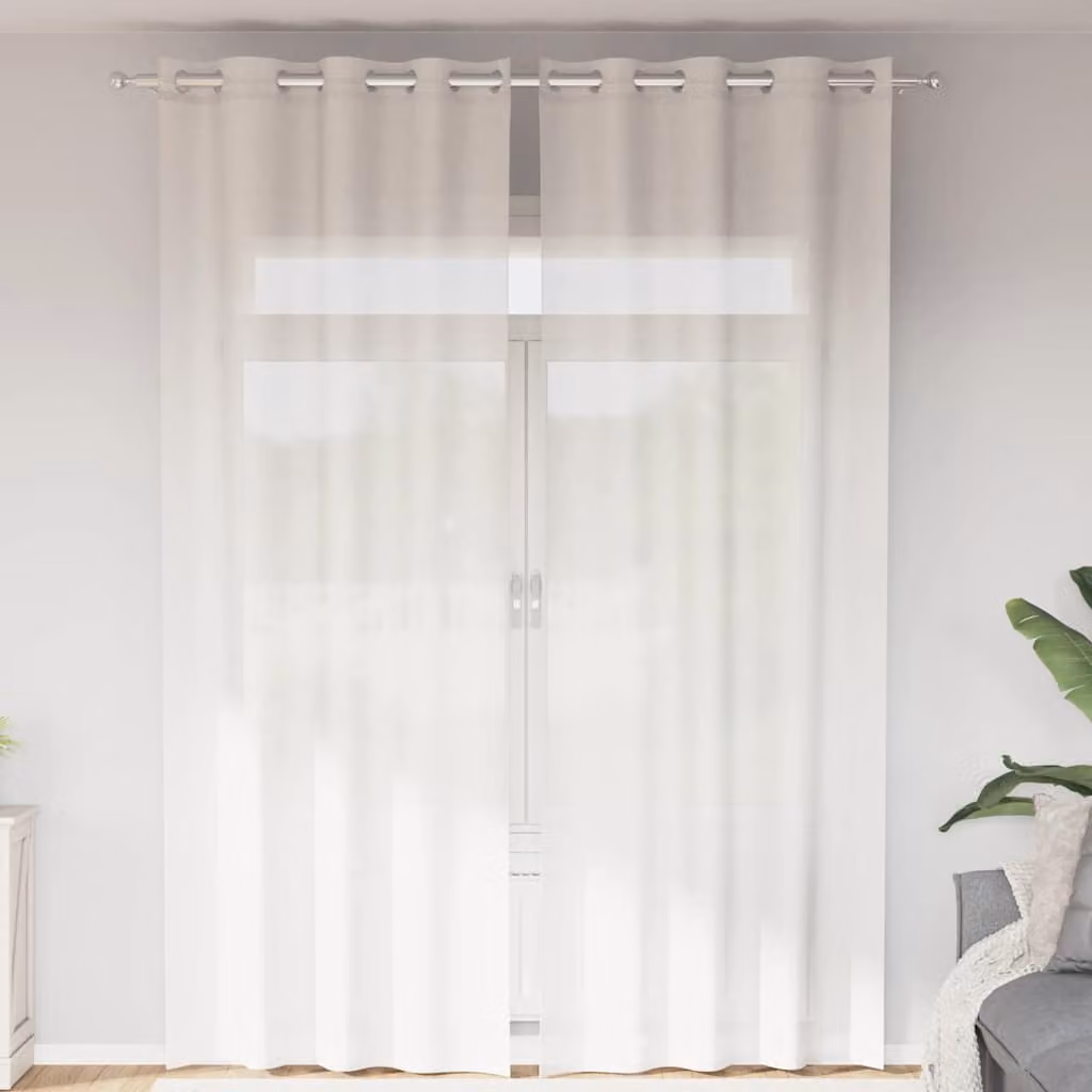 Set di 2 tende in voile semi-trasparente vidaXL bianche con occhielli in poliestere, L: 140 cm, H: 300 cm