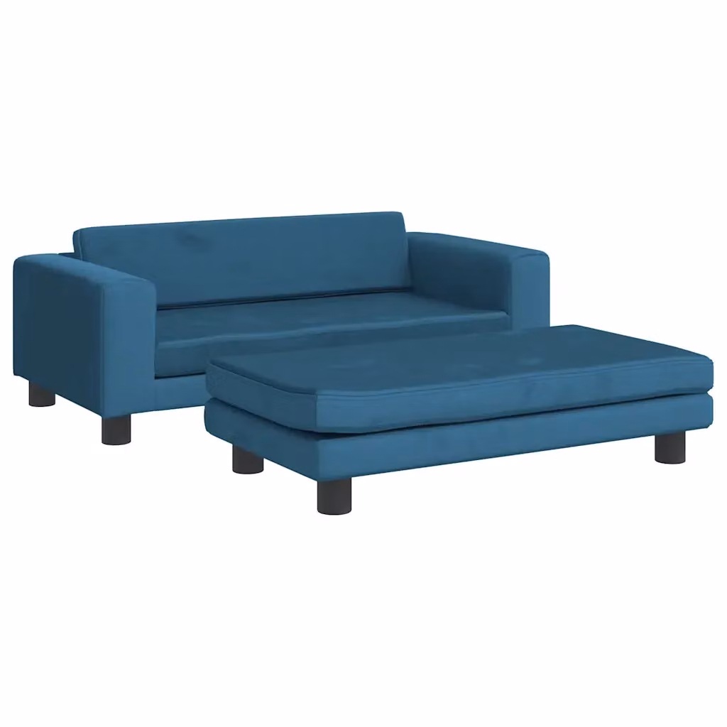 Divano per bambini Design Mania con poggiapiedi in velluto blu L: 100 cm, P: 50 cm, H: 30 cm – 2