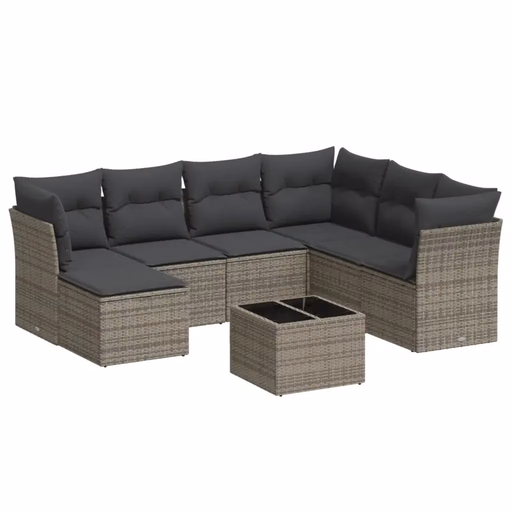 vidaXL Set Divano da Giardino 8 pz in Polyrattan Grigio con Cuscini Imbottiti e Tavolino – 2