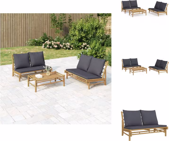 vidaXL Set di 3 pezzi per salotto da giardino con cuscini in bambù grigio scuro - Set di mobili da giardino
