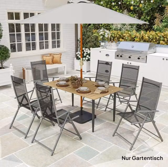Tavolo da giardino in metallo marrone 150 x 90 cm con foro per ombrellone