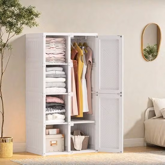 Cassettiere Bianca - 6 Porte - 5 Cestelli - Corda per Abbigliamento - Camera da Letto