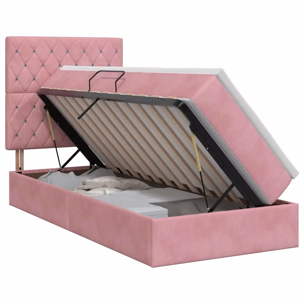 Letto con contenitore e materasso vidaXL in velluto rosa L/P/H: 204 x 128 x 100 cm – 2