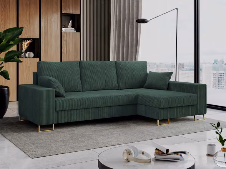Divano ad angolo, divano letto, divano a L con base letto - DORIAN-L - Verde