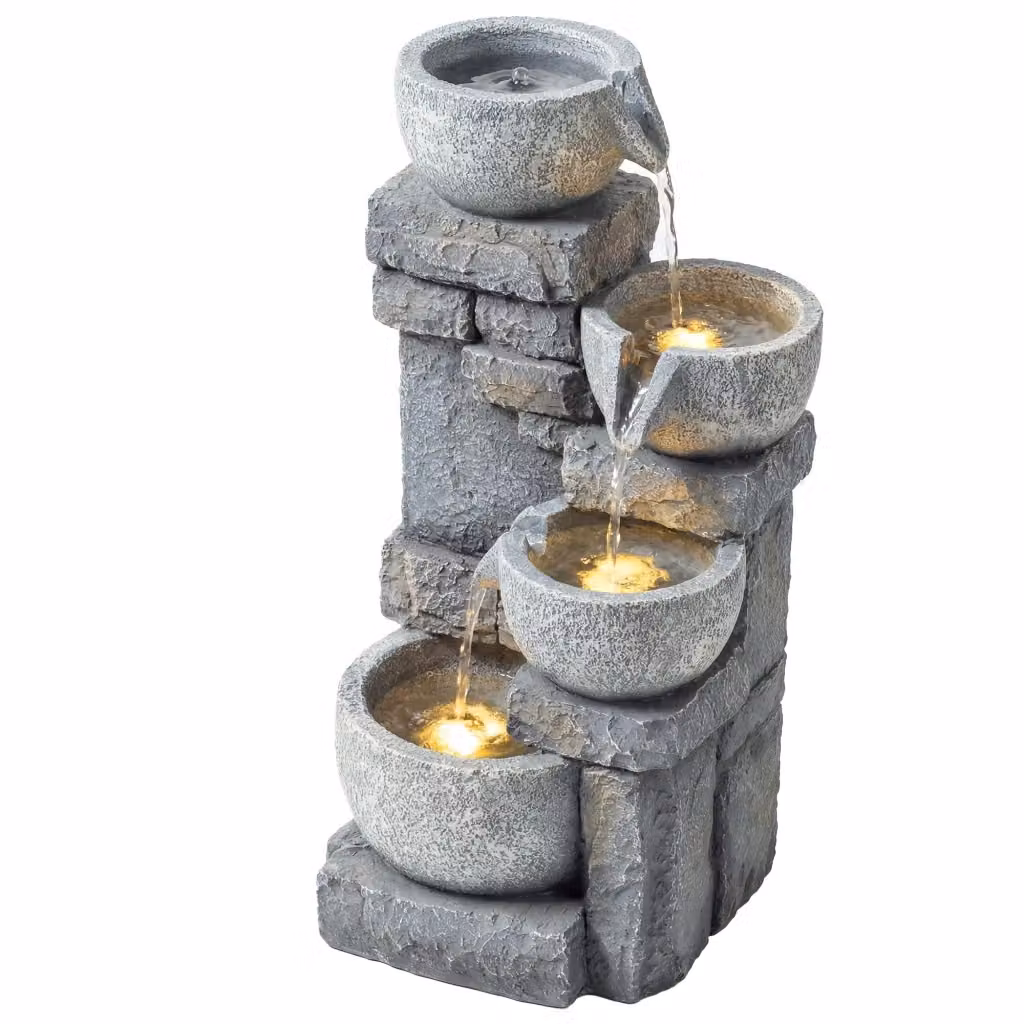Fontana da Giardino a 4 Livelli Zephmum con Luce LED Grigio – 2