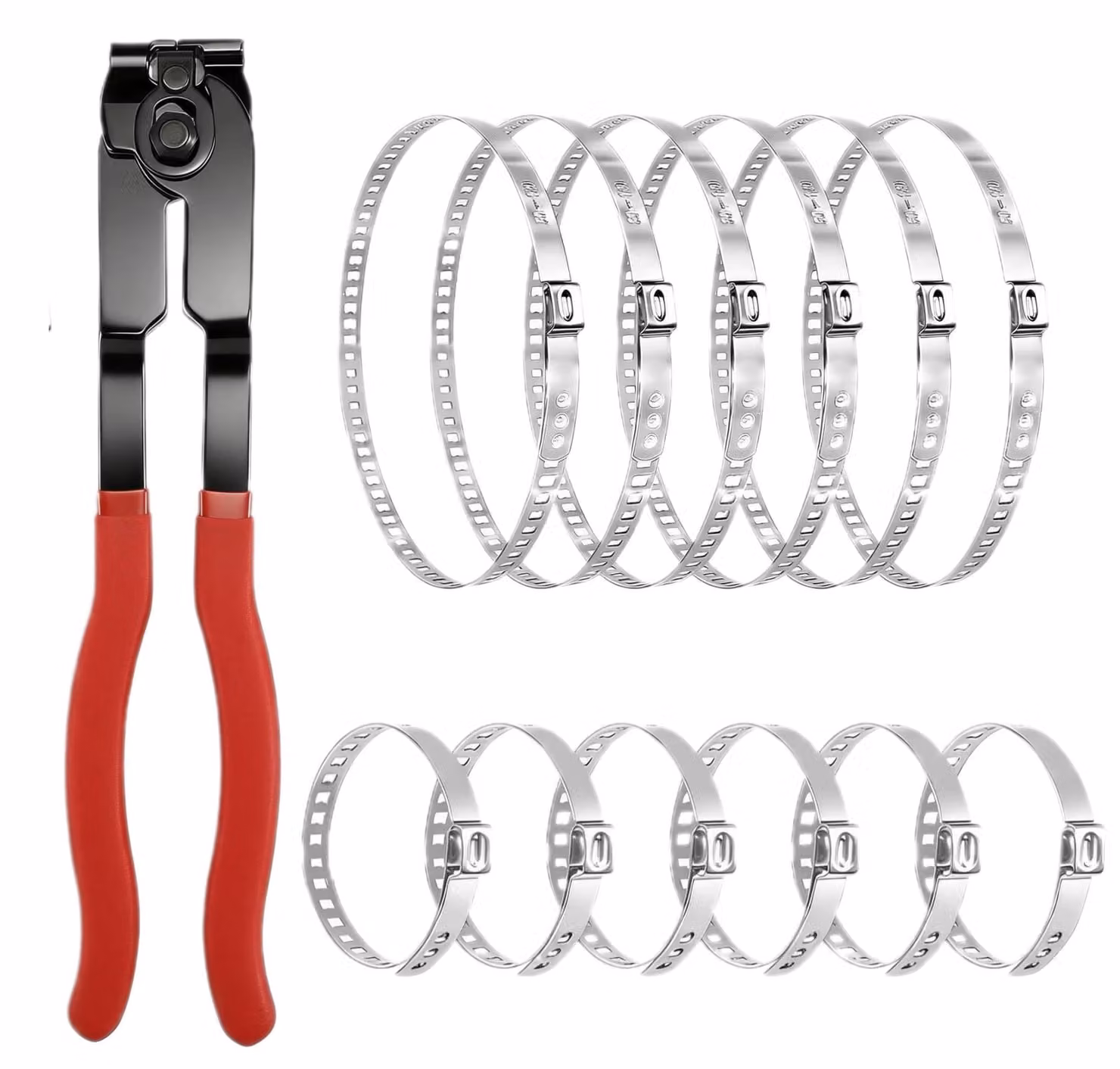 Set di fascette per tubi, 13 pezzi, in acciaio inossidabile, dimensioni 20-50 mm e 50-120 mm, con pinza
