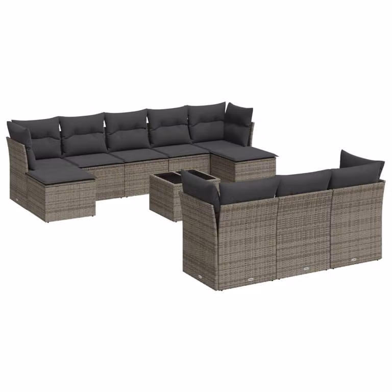 Set Divano da Giardino 10 pz con Cuscini Grigio in Polyrattan