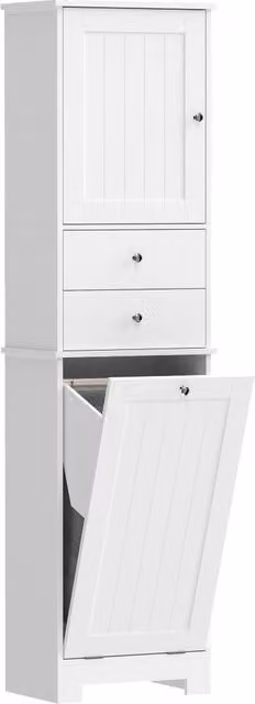 Mobile Alto da Bagno Giordanoshop Bianco con Cesto per Biancheria e Ante Soft Close L/P/H: 45 x 30 x 171,3 cm – 1