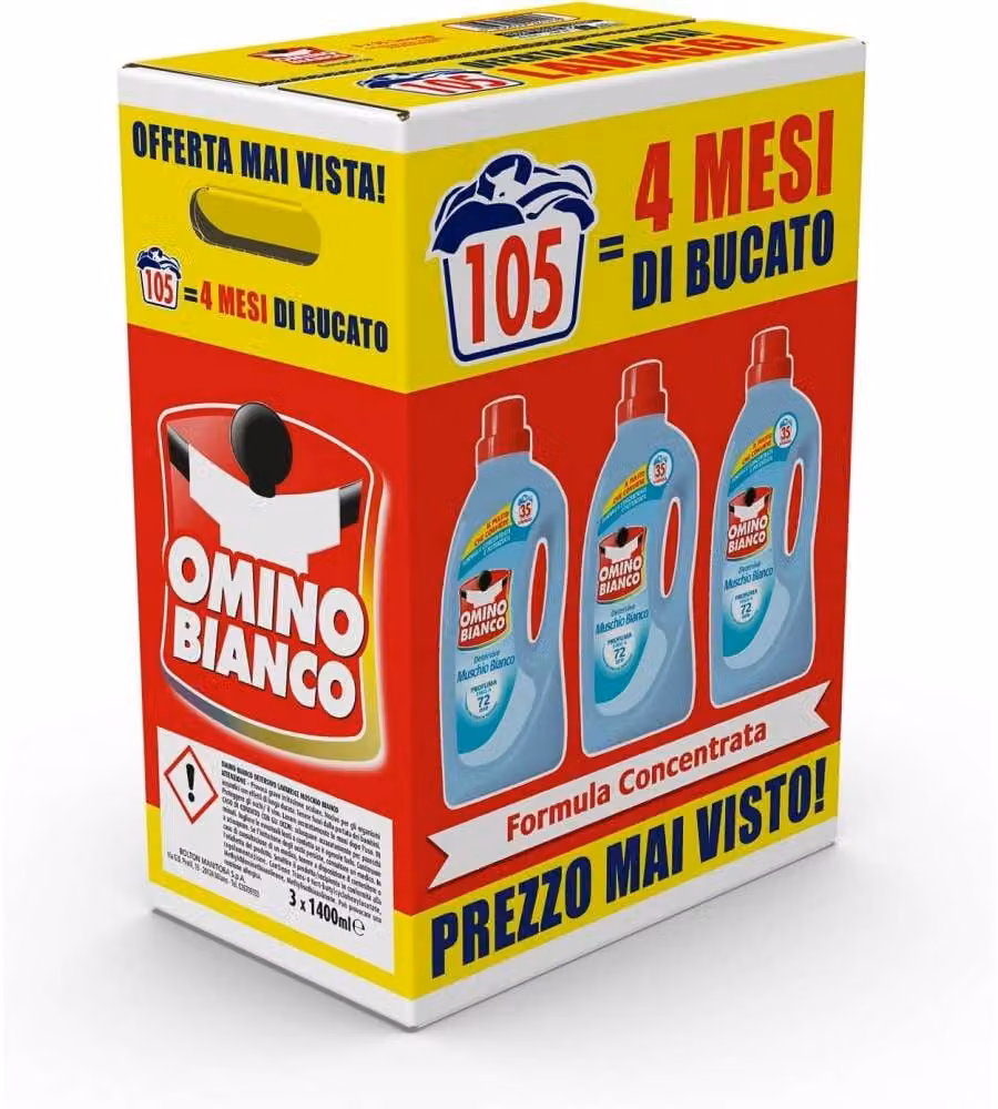 Omino Bianco Detersivo Liquido Lavatrice 1400 ml x3 Muschio Bianco