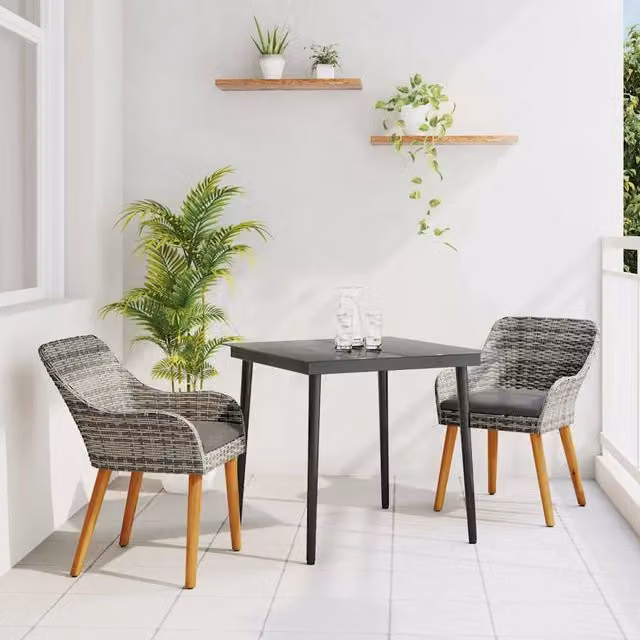 Set da Pranzo per Giardino 3 pz Grigio polyrattan 3261677