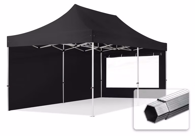 TOOLPORT 3x6m gazebo pieghevole PES con laterali (panoramiche), PROFESSIONAL alluminio, nero