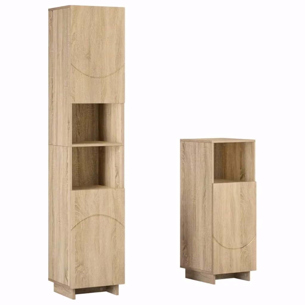 Set mobili da bagno moderni vidaXL in legno marrone con armadio alto e ante a battente H 180 x L 42,1 x P 38,0 cm – 2