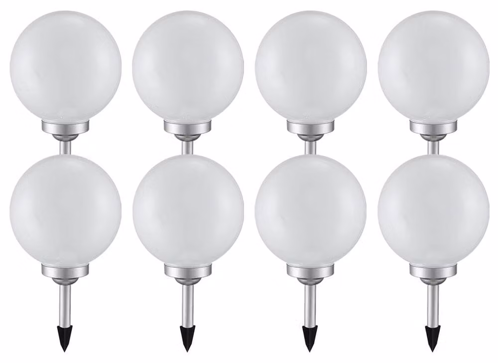 Lampada solare a 8 LED, forma sferica bianca, diametro 20 cm, altezza 62 cm