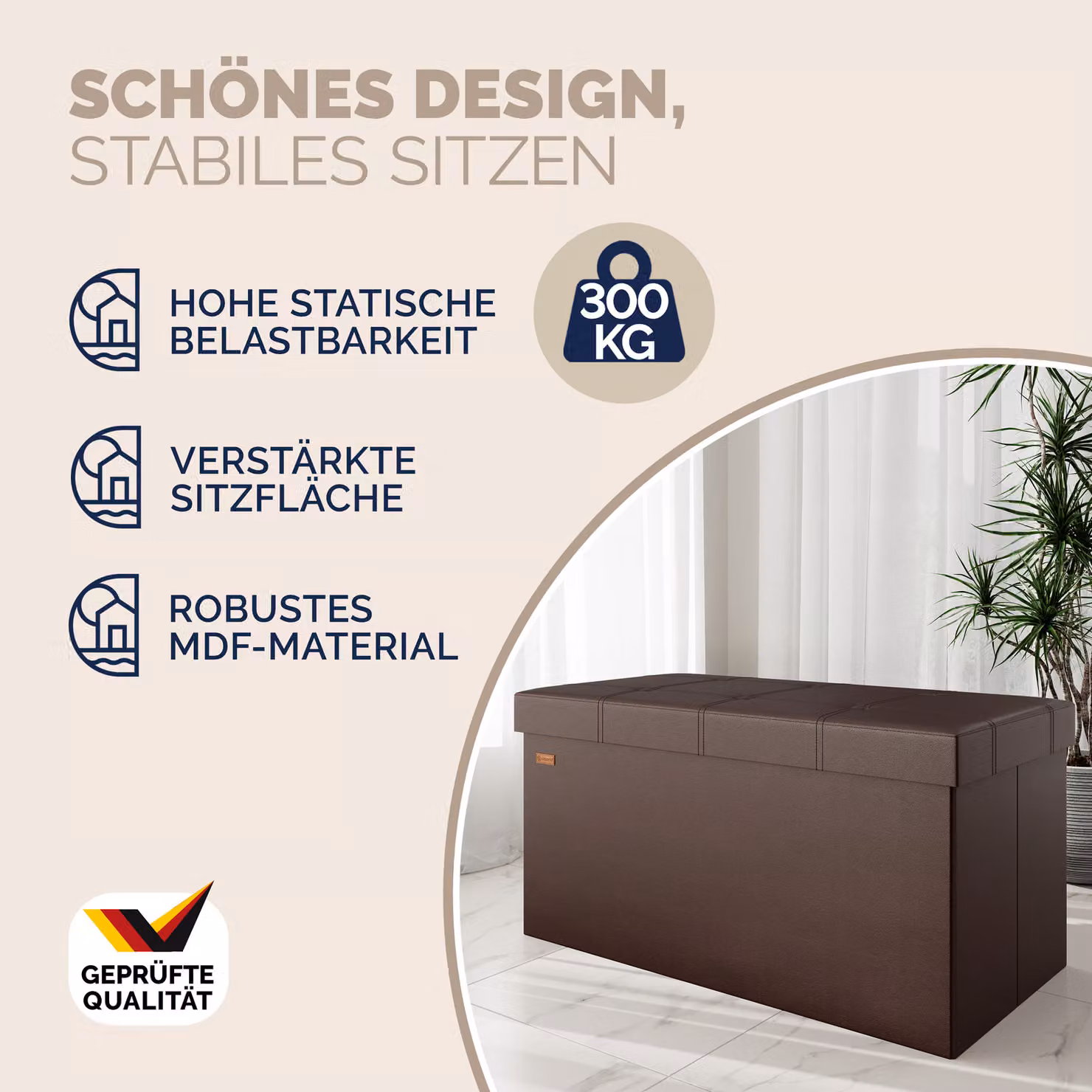 Pouf seduta Casaria® marrone con rivestimento rimovibile L/P/H: 80 x 40 x 40 cm – 2