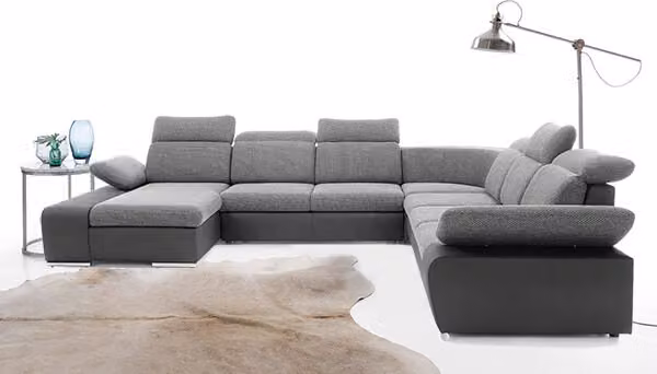 Divano angolare zona giorno Letto a U box funzione letto nero nero-grigio Recamiere sinistra
