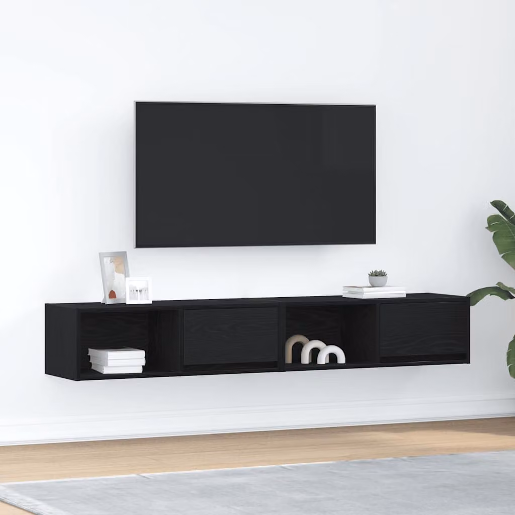 Set di 2 mobili TV sospesi vidaXL in legno multistrato, colore nero opaco, L 80 cm x P 31 cm x H 25,5 cm