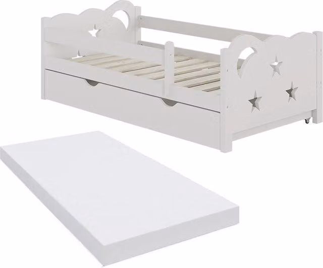 Letto per bambini Jessica Bianco 70x140 cm con cassetto e materasso Vitalispa