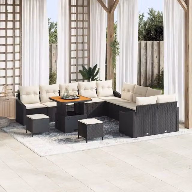 Set Divano da Giardino Moderno vidaXL in Polyrattan e Legno di Acacia Nero 13 pz – 1