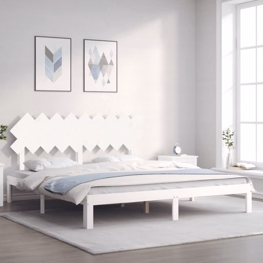 vidaXL Giroletto con Testiera in Legno di Pino Massello Bianco Super King Size L/P/H: 180 x 200 x 80,5 cm