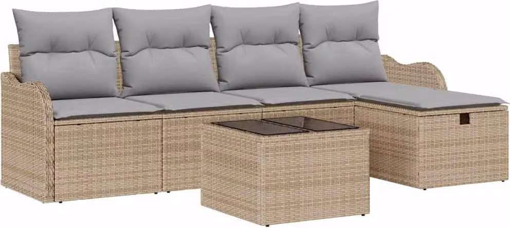 Set Divano da Giardino con cuscino 6 pcs Beige Poly Rattan