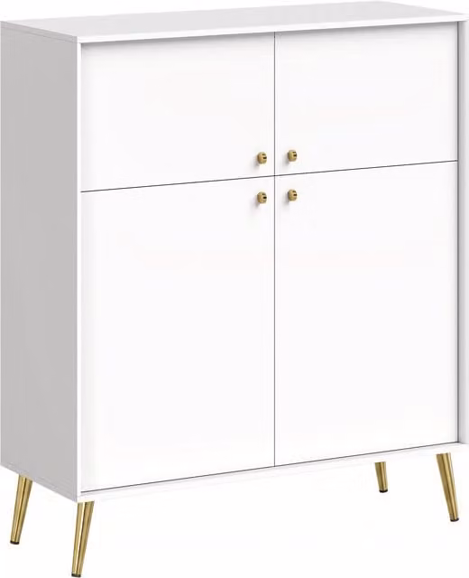 Madia moderna HOMCOM con 4 ante soft-close e piedi in metallo, bianco crema e oro, Larghezza: 105.4 cm