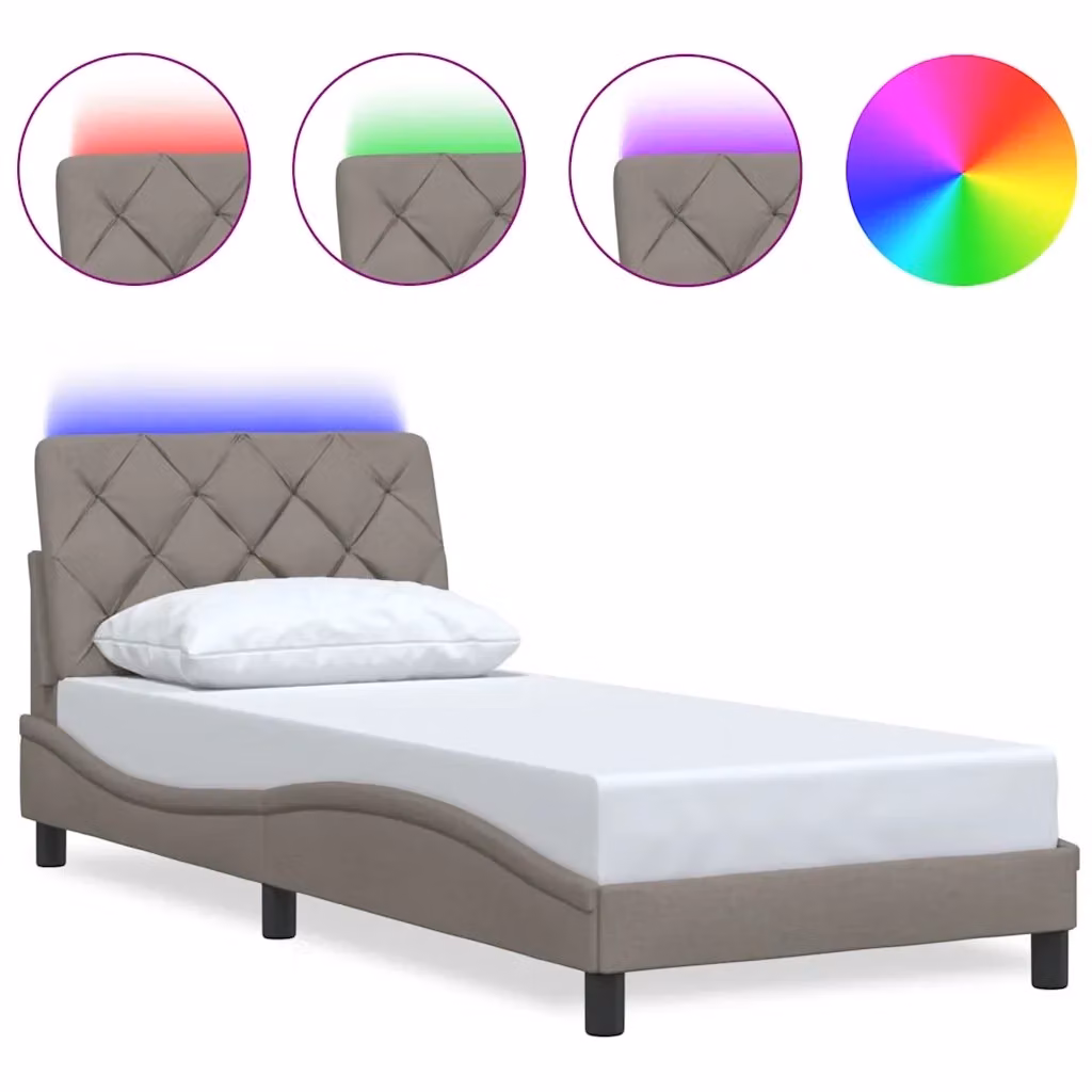 Letto singolo con illuminazione LED e porta USB vidaXL in tessuto tortora 90x190 cm – 2
