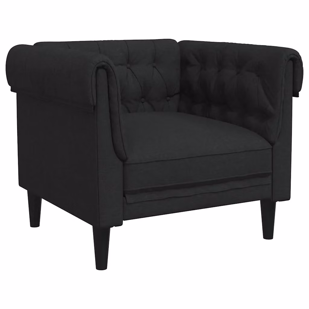 Poltrona Chesterfield nera vidaXL in tessuto con struttura in legno massiccio – 2