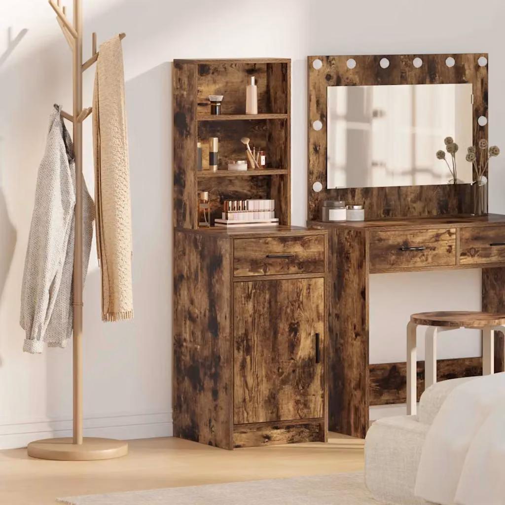 Credenza vidaXL in legno e MDF color marrone con ante a battente e illuminazione LED, L/P/H: 41 x 40 x 135 cm