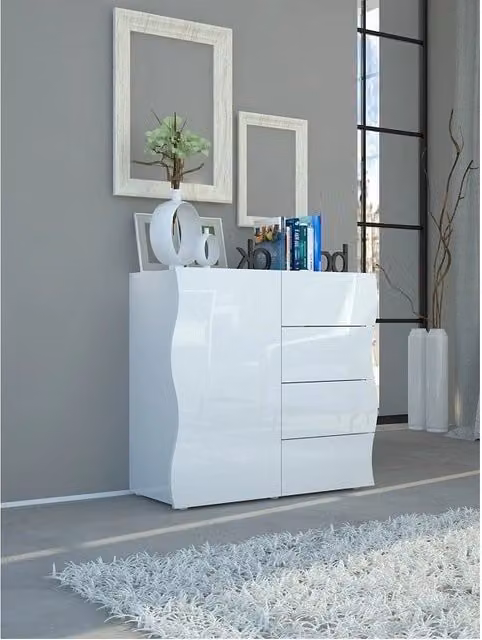 MADIA ONDA 1 Anta + 4 cassetti, prodotto Tecnos - bianco laccato lucido