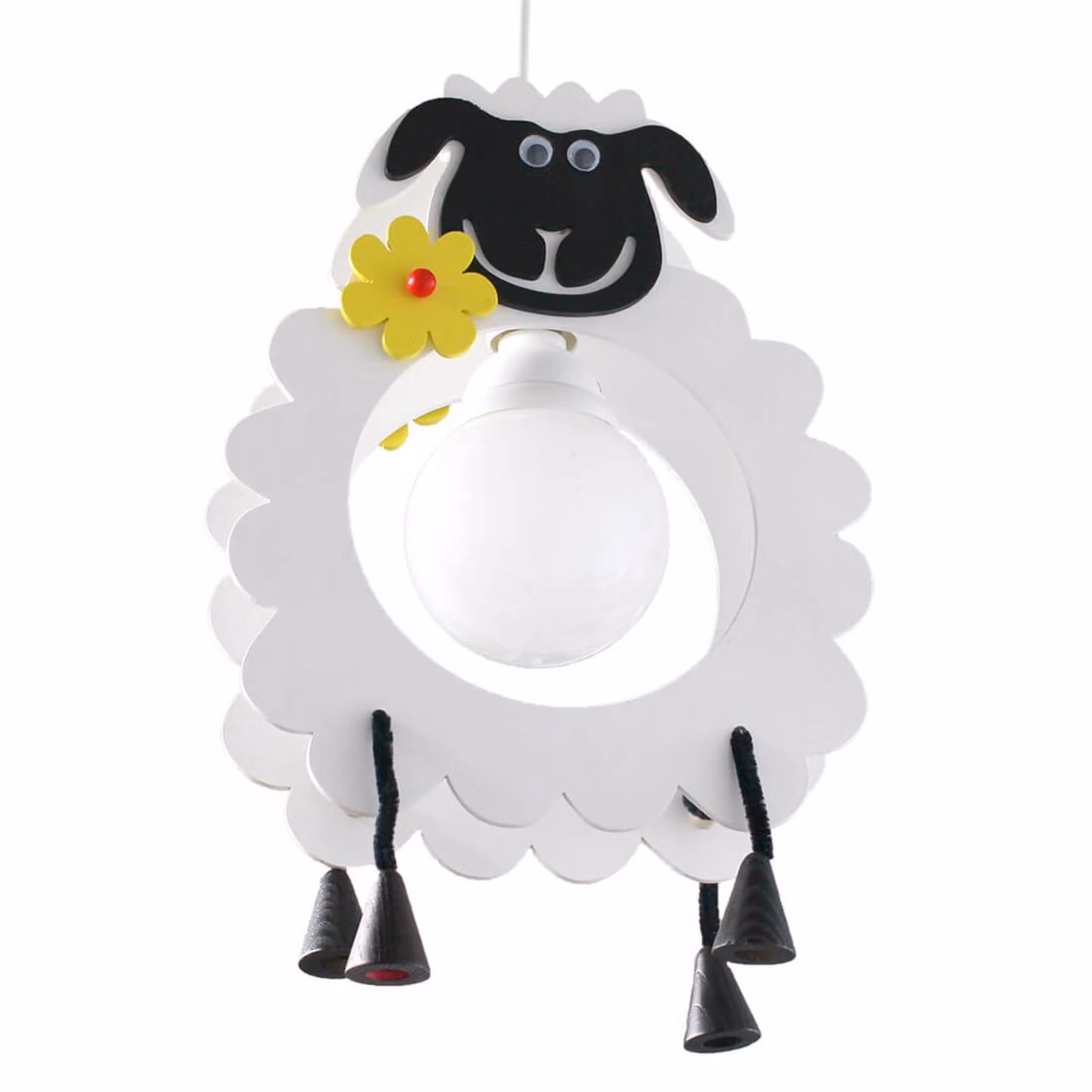 Elobra Lampada a sospensione Schaf, dimmerabile, Bianco / Opale, Cameretta, Legno, Lampada a sospensione